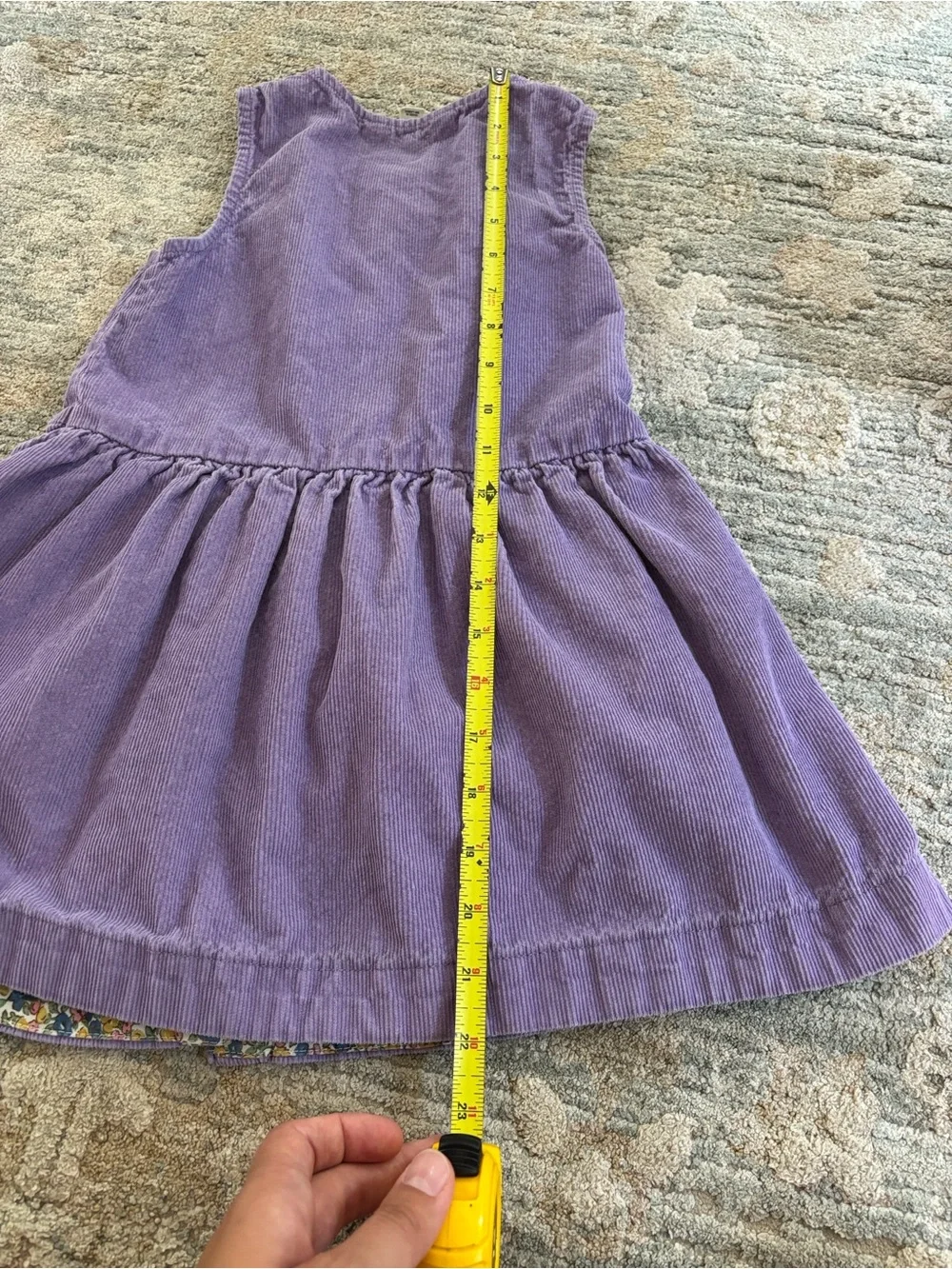 Mini Boden Girls Purple Corduroy Pinafore Jumper Dress Floral Trim Size 5-6Y